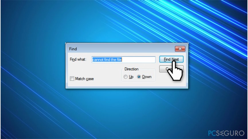 The illustration showing how to find the missing file