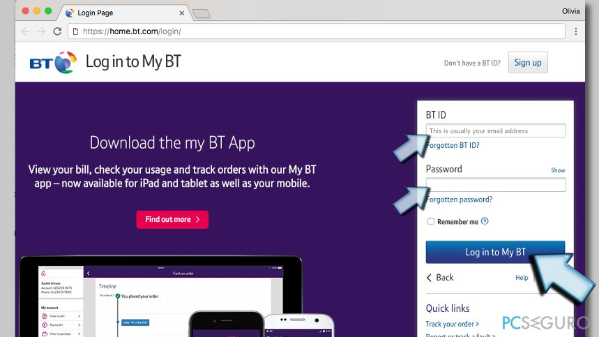 Log into BT account