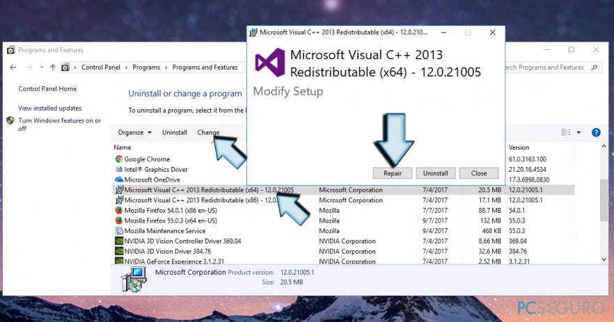 How to repair Microsoft Visual C++ 2015 Redistributable