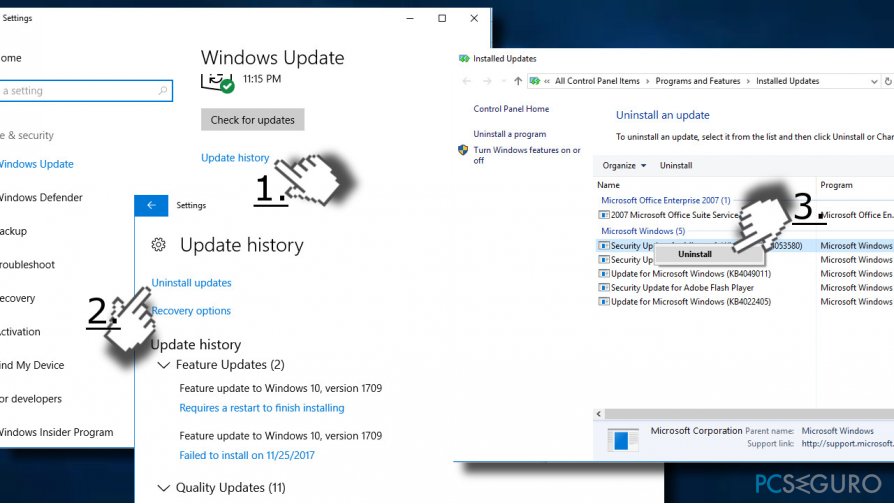 Uninstall Windows updates